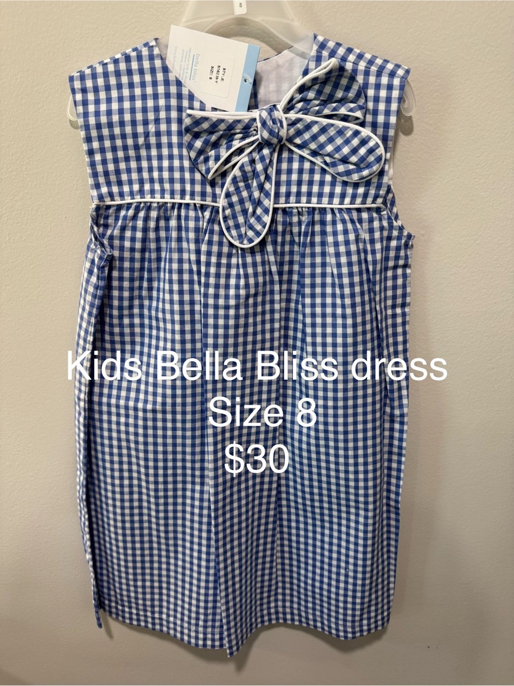 bella bliss Blue Gingham Bow-Front Sleeveless Dress